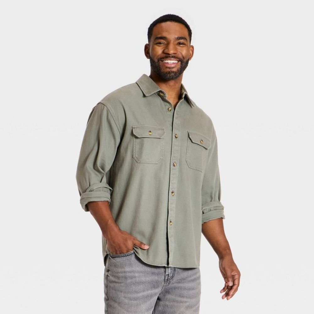 Men's Vintage Long Sleeve Utility Shirt Jacket - Goodfellow & Co Green M